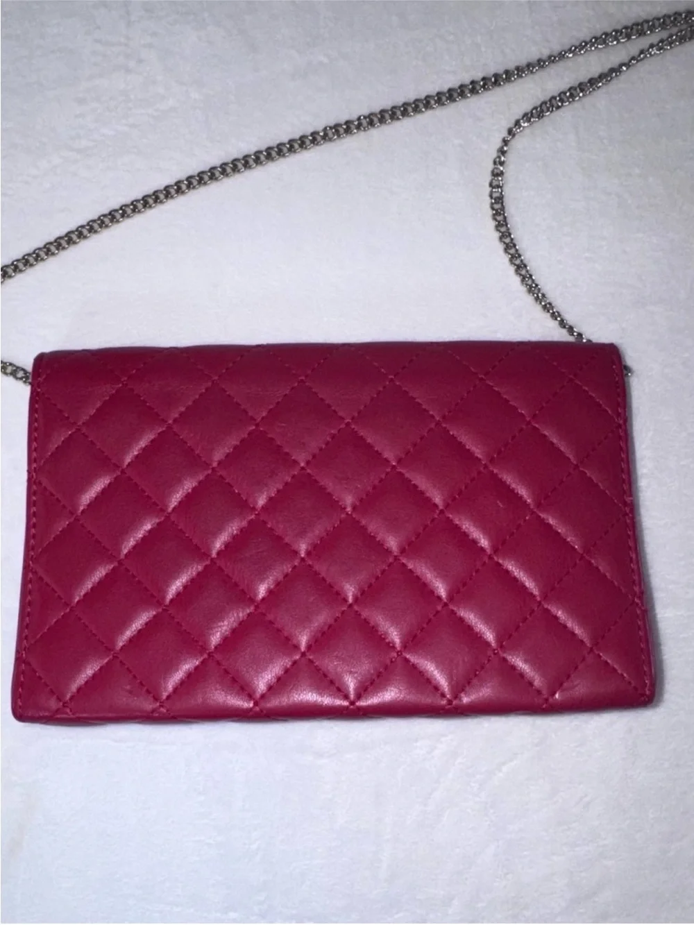 Quilted Bright Red Chain Crossbody Clutch Wallet Purse